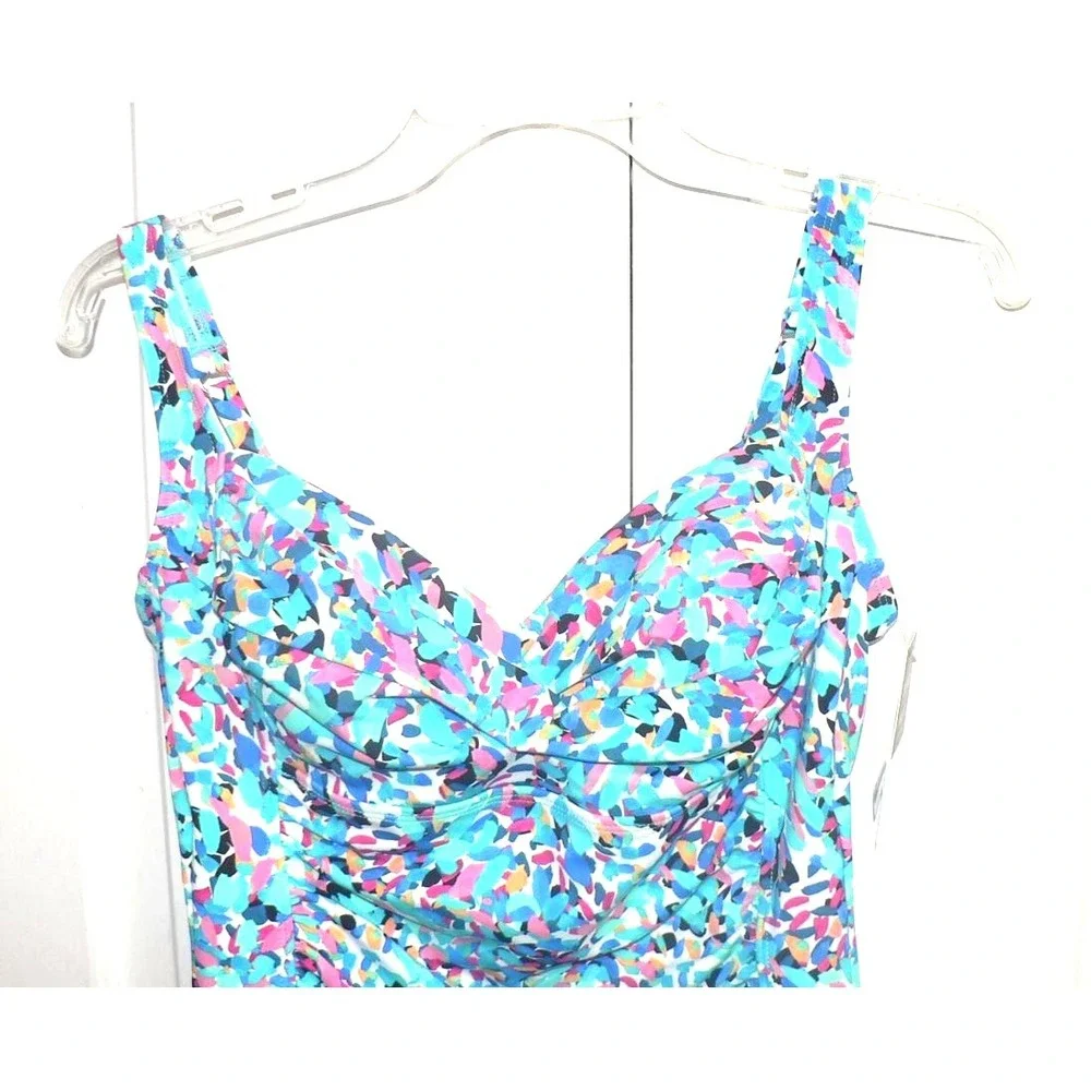 Swim Solutions Women's Twist Bra Shirred Tummy Control Mio One-Piece Swimsuit 14 - Picture 2 of 8